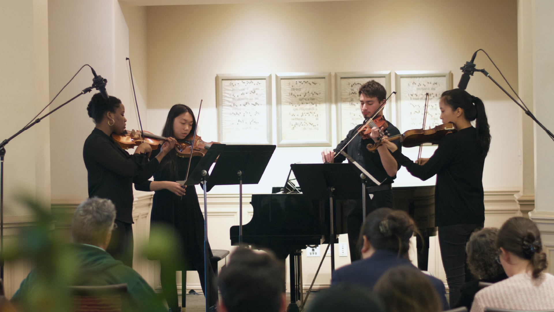 Students chamber quartet performing 