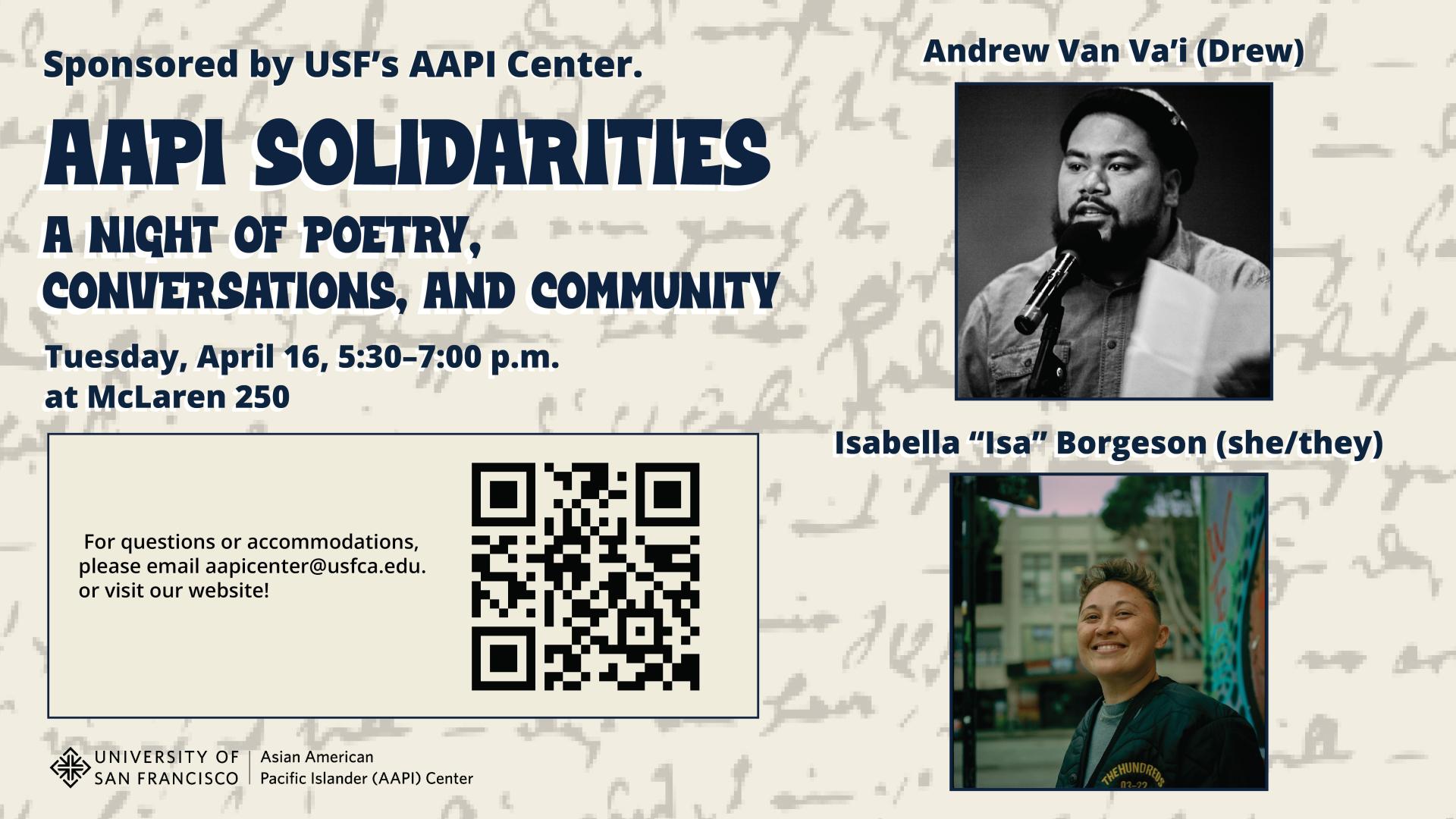 AAPI Solidarities: A Night of Poetry, Community, and Conversations with Isa Borgeson and Drew Va’i