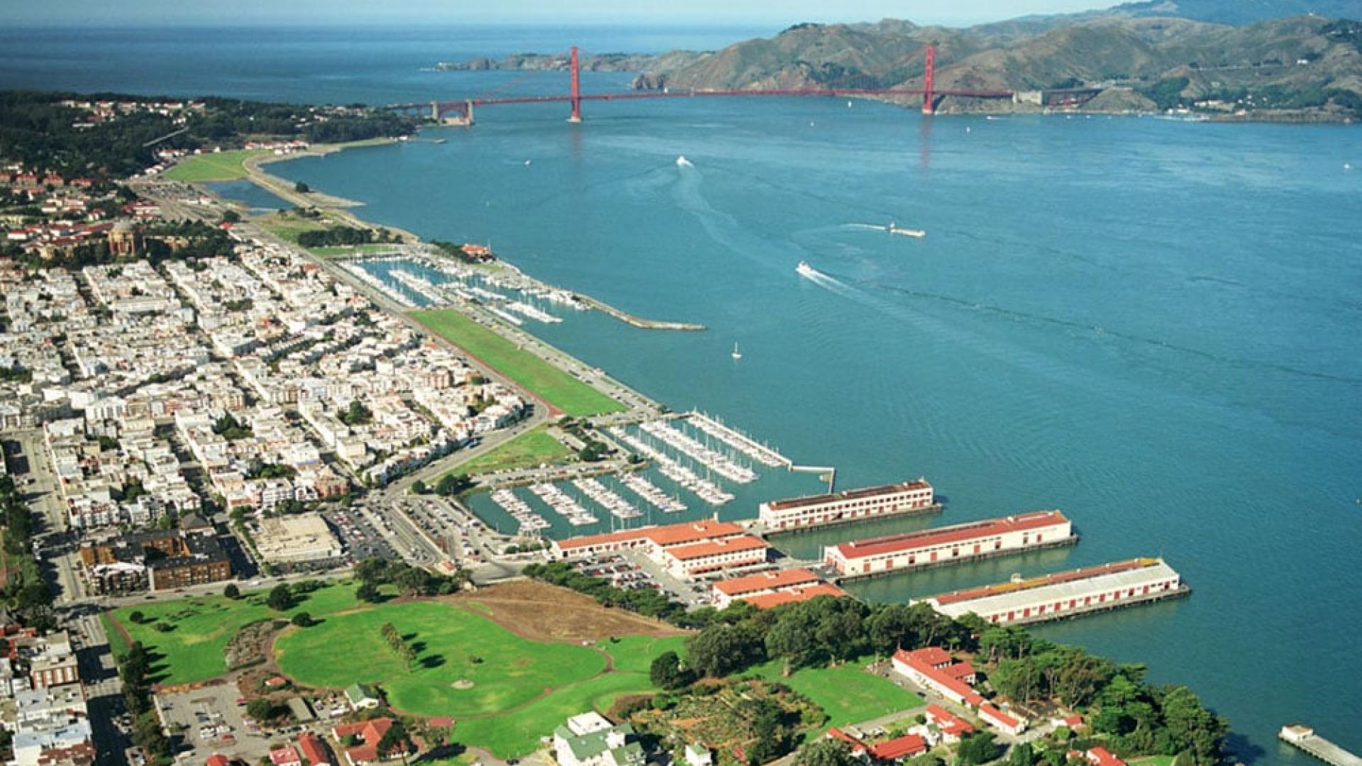 Fort Mason looking over ocean and Golden Gate Bridge