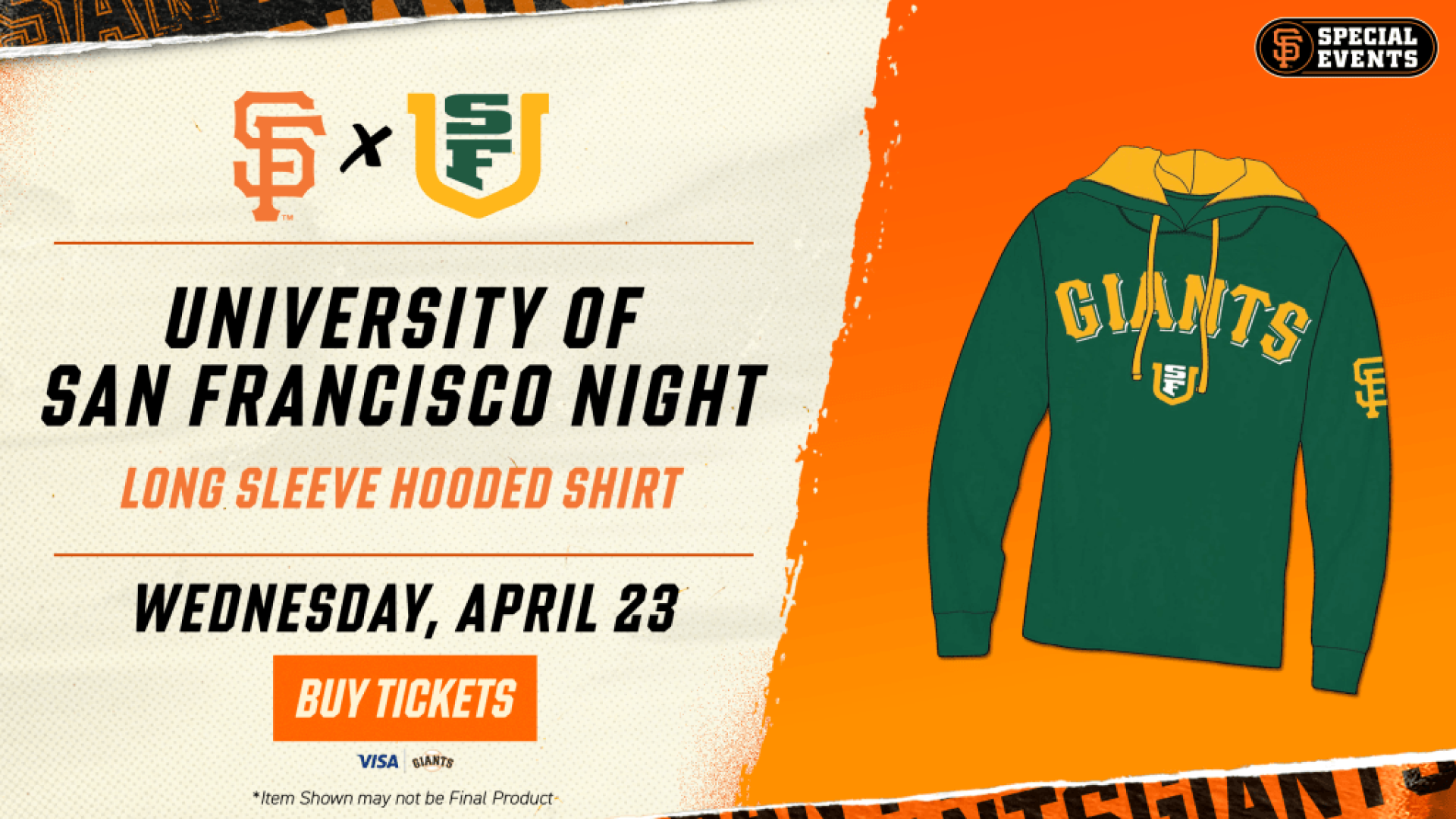 Long sleeve hooded shirt for USF x Giants night Wednesday, April 23