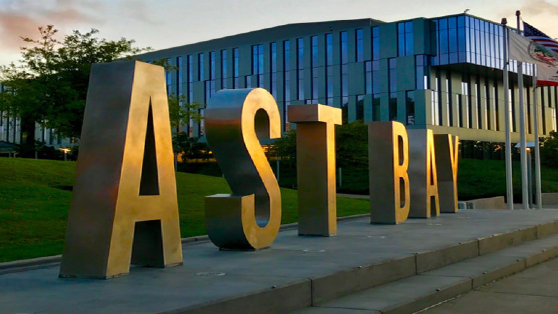 East Bay block letters in front of campus