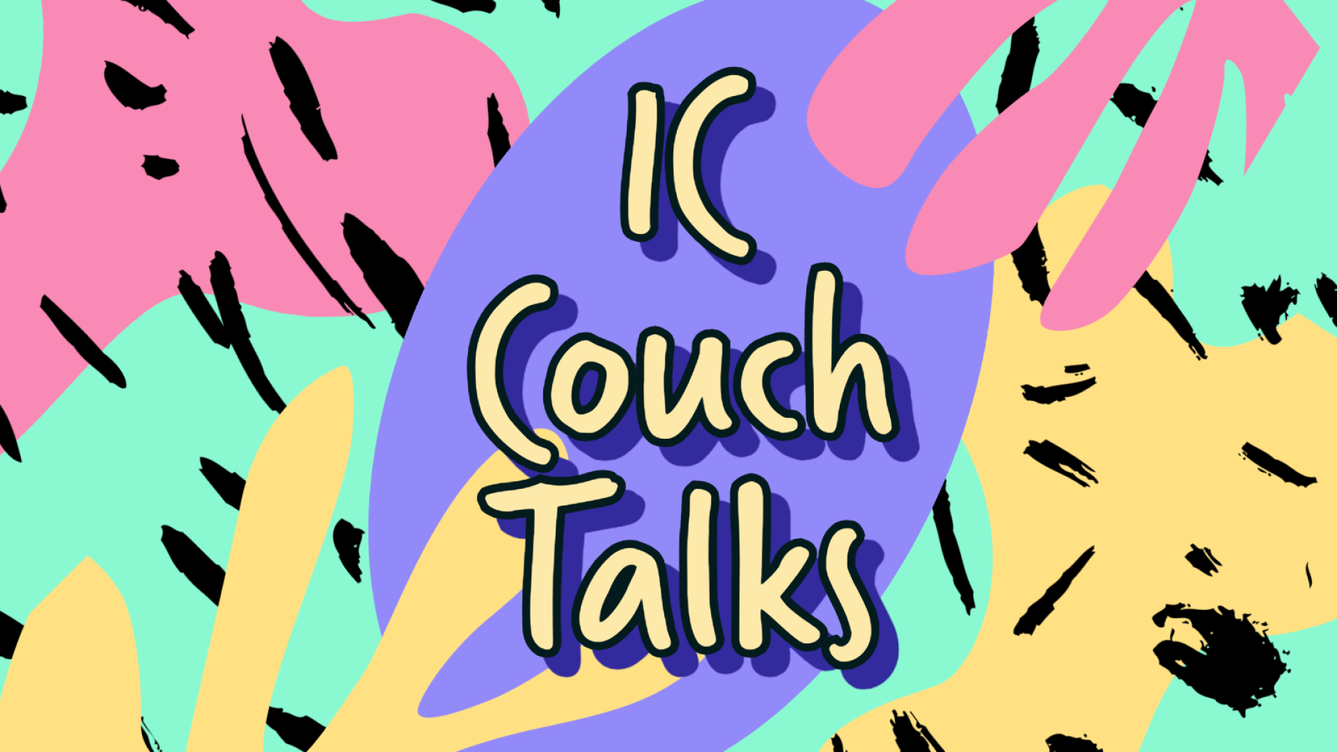 IC Couch Talks on top of a funky, bright colored background