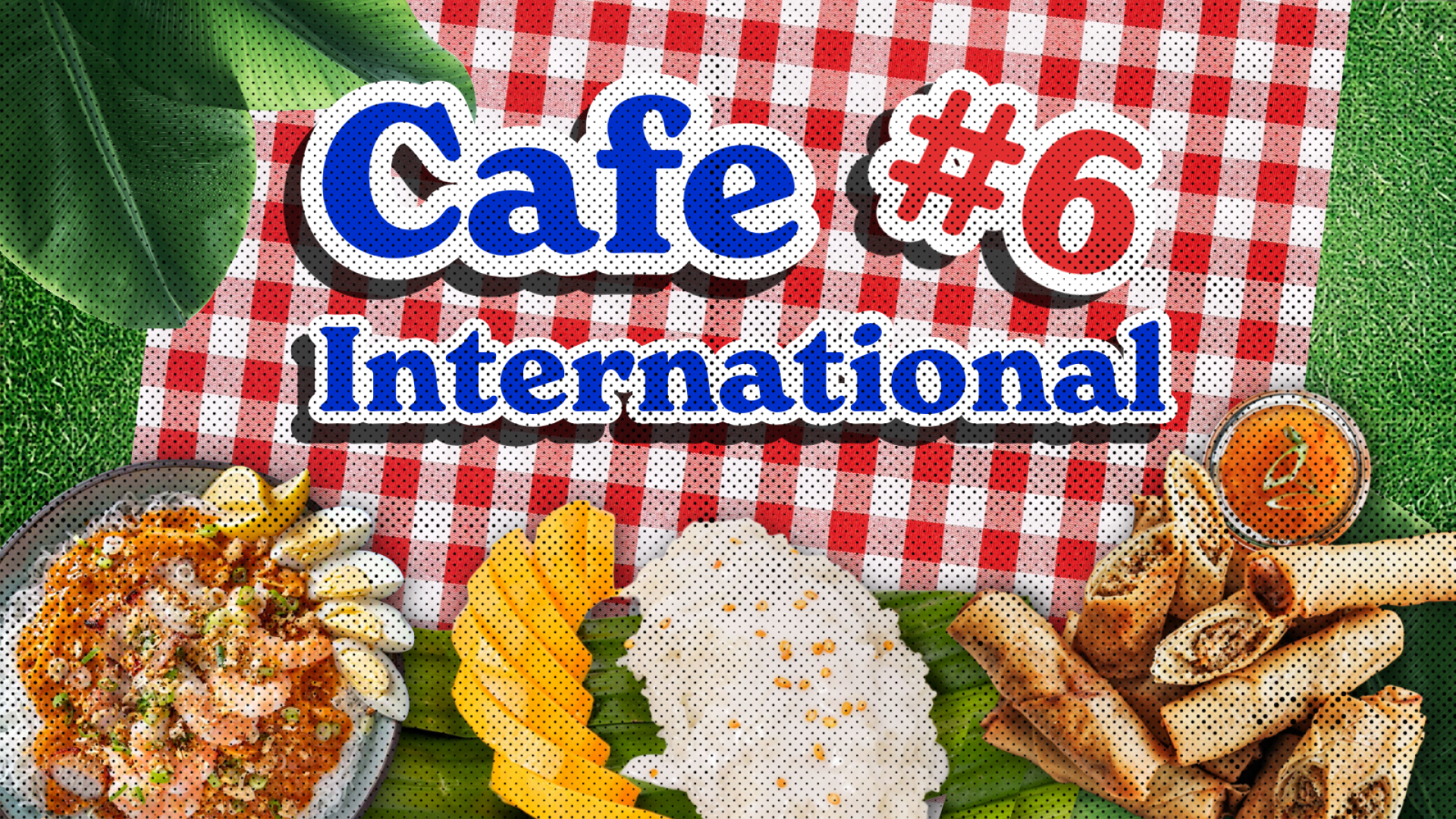 Picnic blanket background with banana leaf and Filipino food