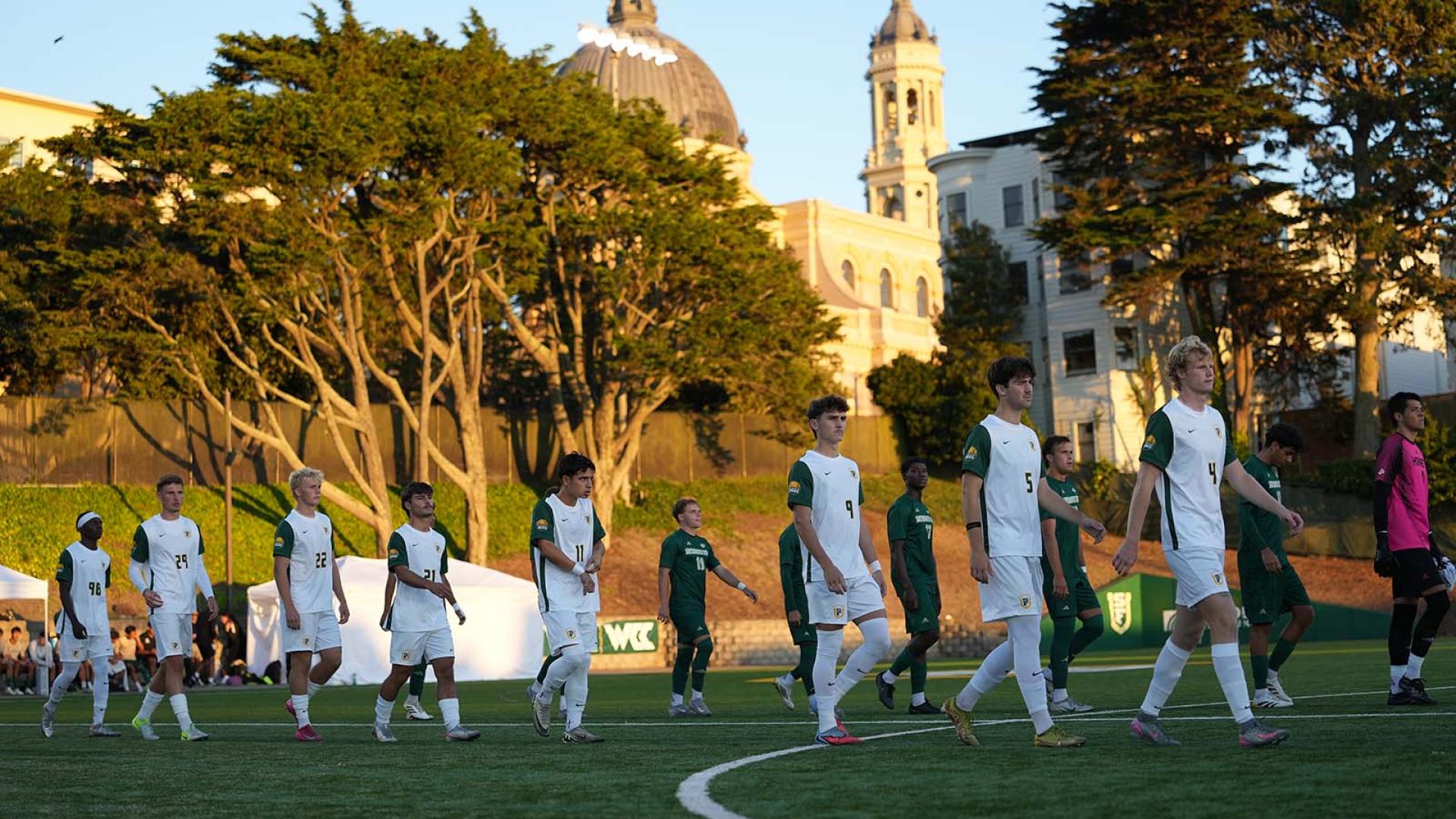 Soccer team enters the field