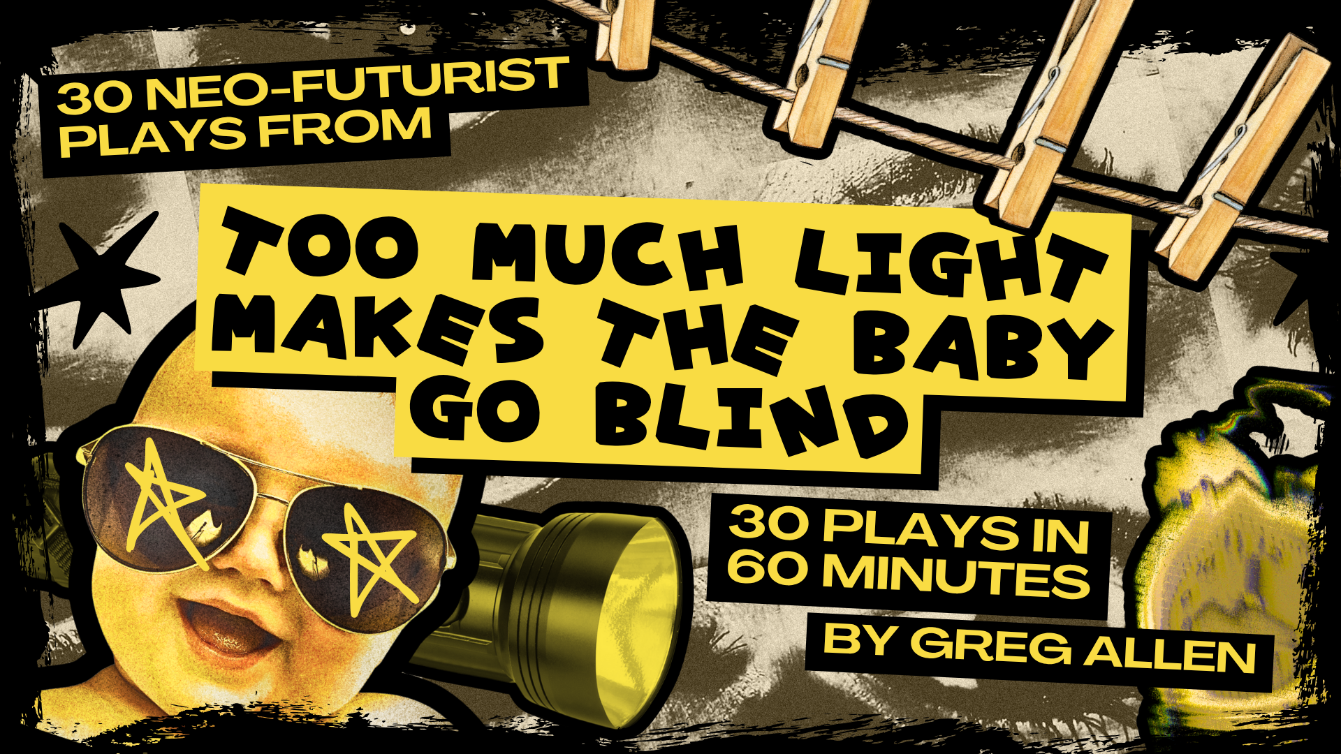 Too much light makes the baby go blind graphic with a baby wearing sunglasses