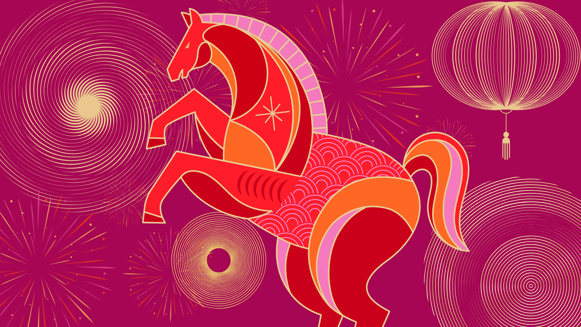 Red horse with fireworks
