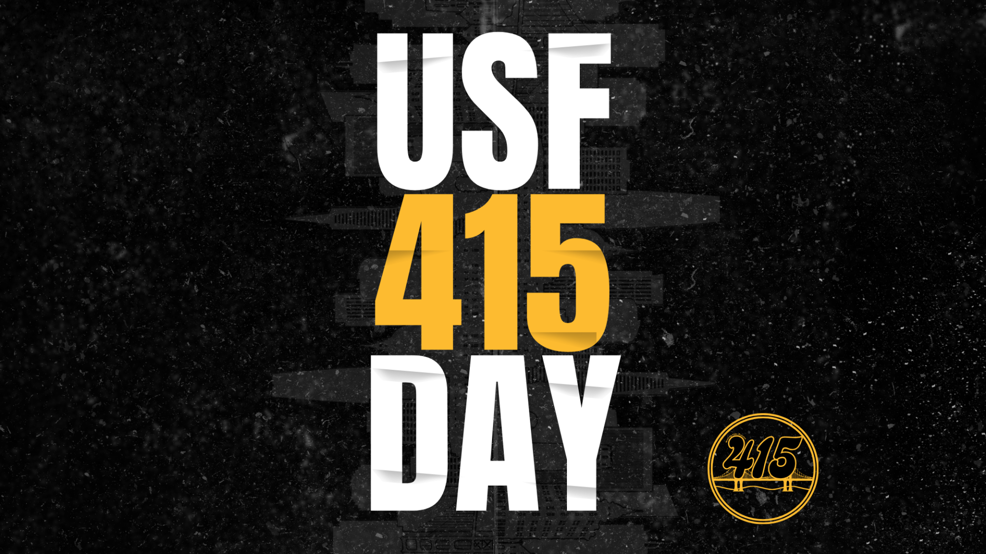 White and gold letters spelling “USF 415 Day” displayed against a black background.