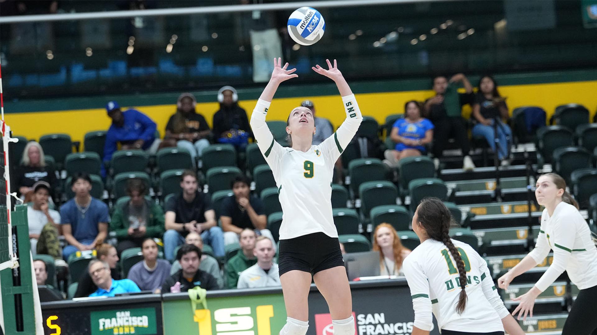 Womens volleyball player setting the ball
