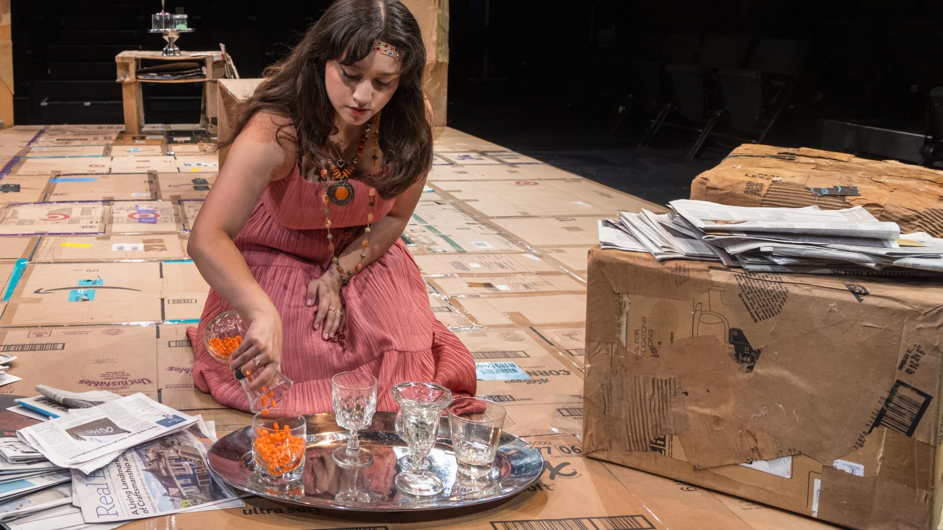 Student performing in theater production at USF