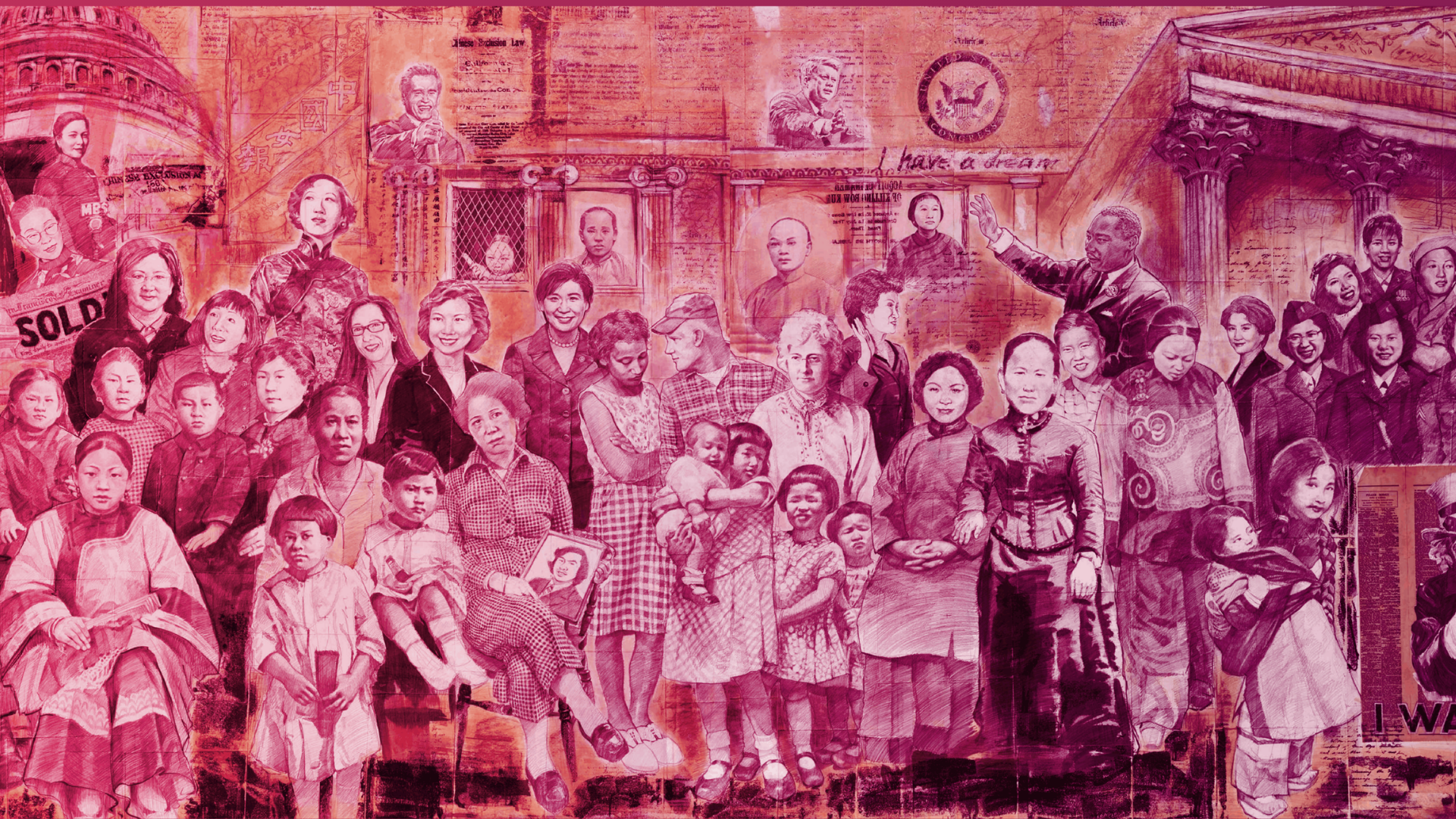 Illustration of many Asian American women and civil rights leaders
