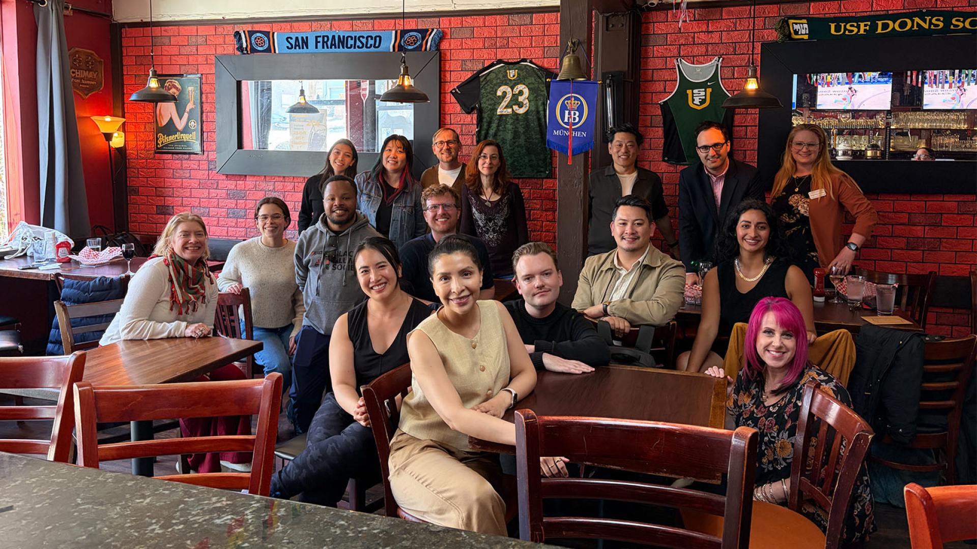 Staff council members at Bistro Gambrinus near USF main campus