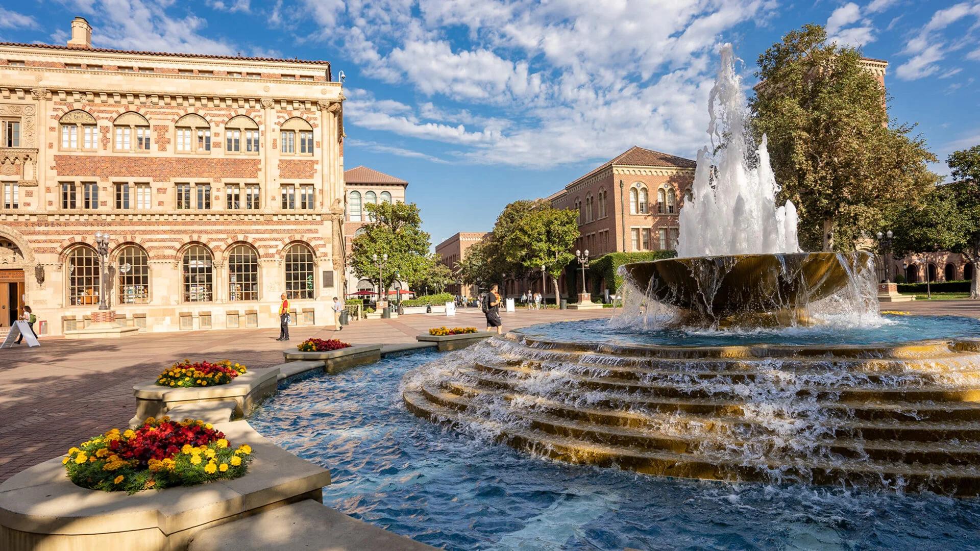 Building and water fountain 