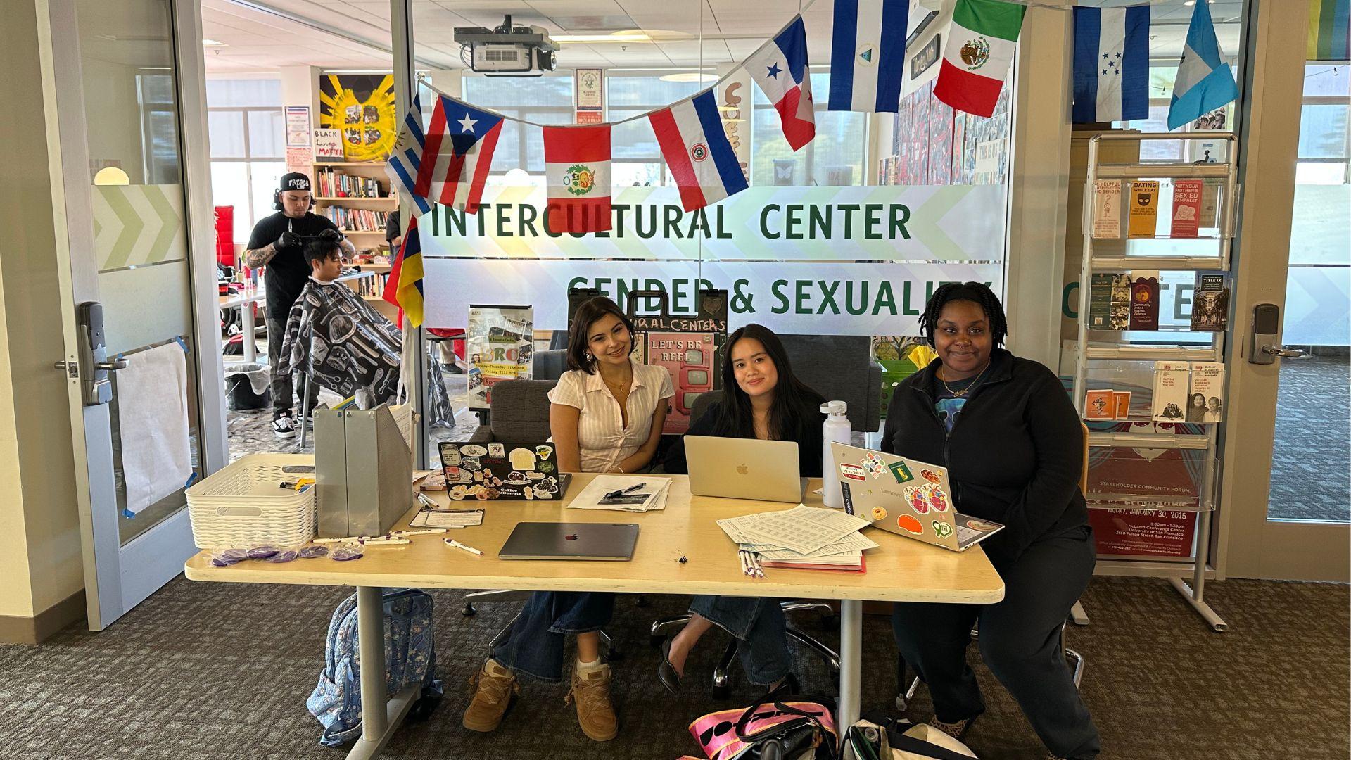 Student workers at registration table