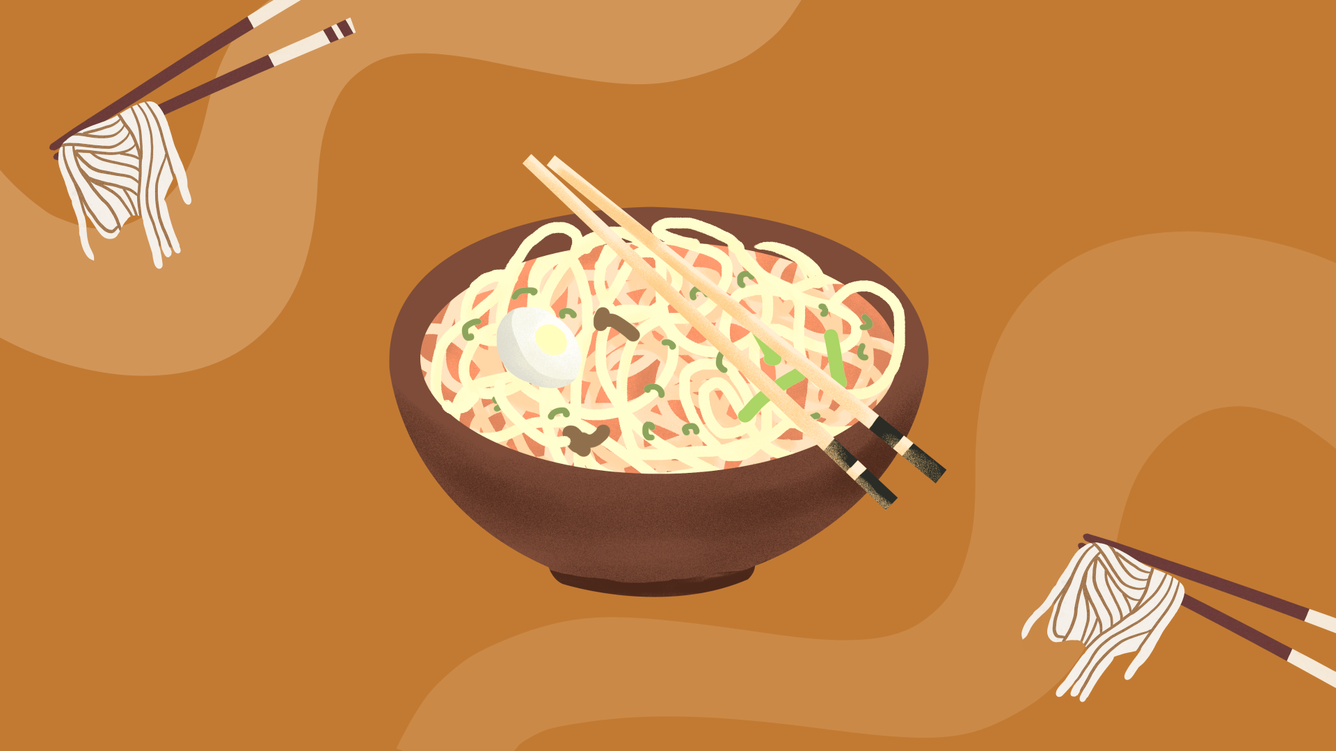 illustration of a noodle bowl with chopsticks