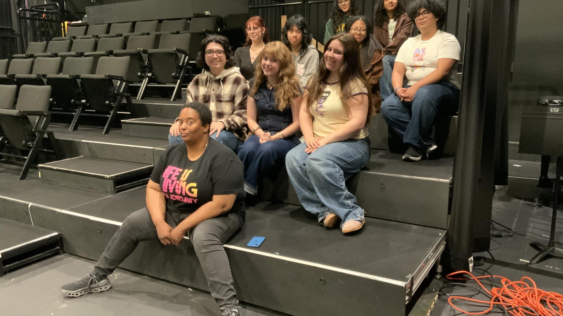 Intro to PASJ students posing in Studio Theater