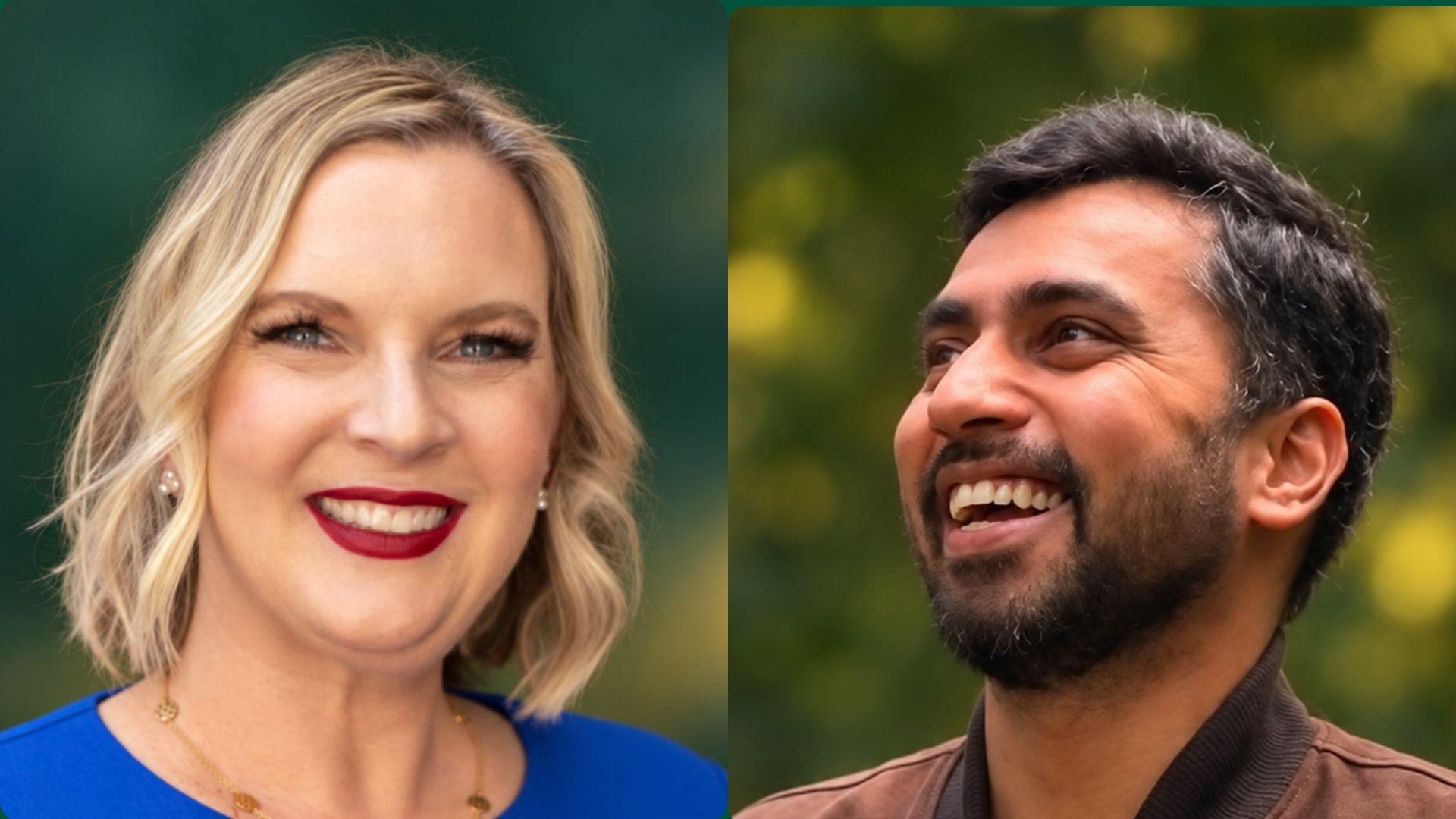 Event for the USF Data Science and AI Speaker Series. Photo of Lisa Thee and Shubham Atreja, smiling